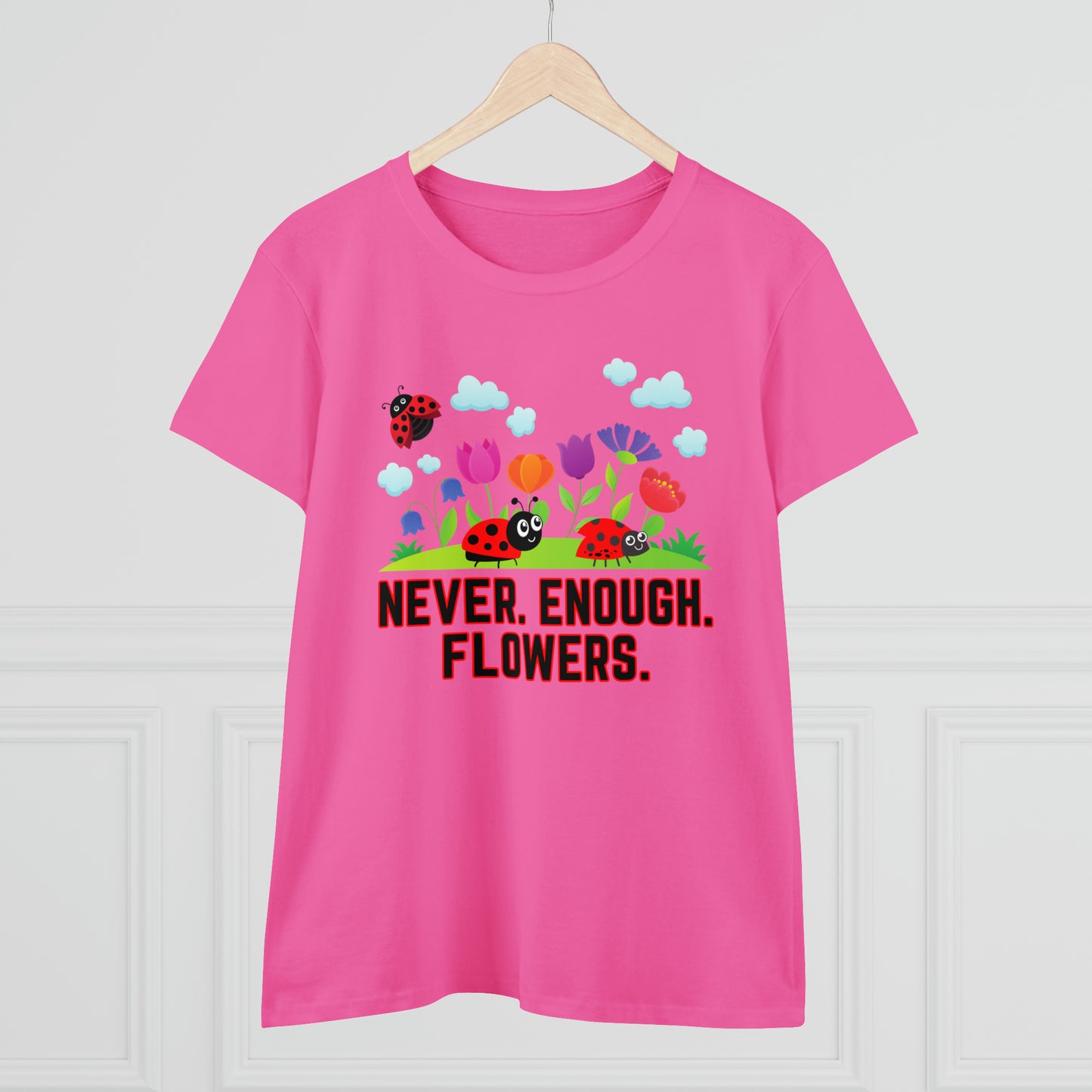 Nature, Plants, Never Enough Flowers Ladybug Bug- Adult, Semi-fitted, T-shirts