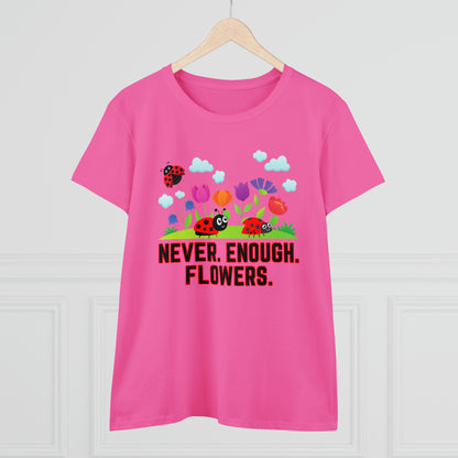 Nature, Plants, Never Enough Flowers Ladybug Bug- Adult, Semi-fitted, T-shirts