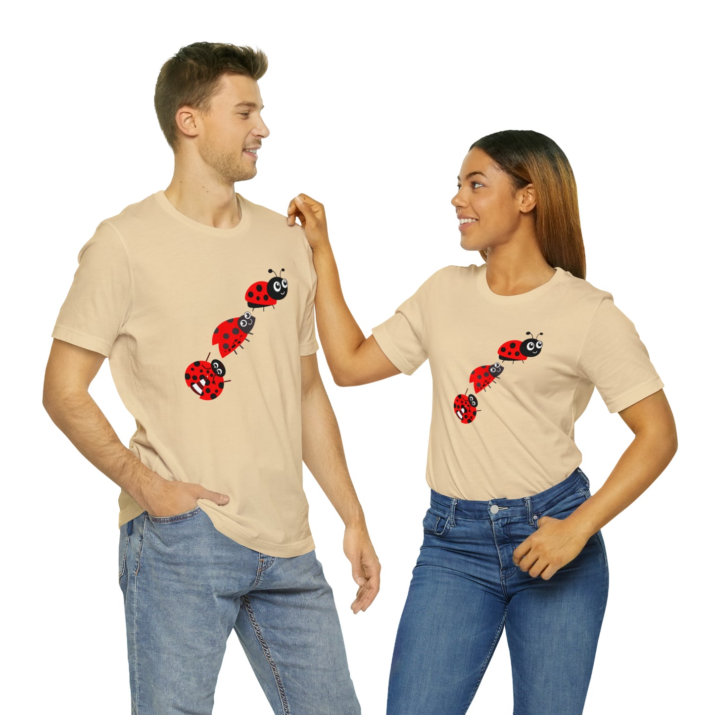Ladybug Crossing Bug, Flowers, Plants- Adult, Regular Fit, Soft Cotton, T-shirt