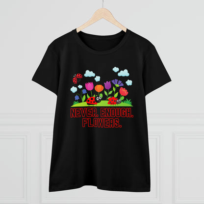 Nature, Plants, Never Enough Flowers Ladybug Bug- Adult, Semi-fitted, T-shirts