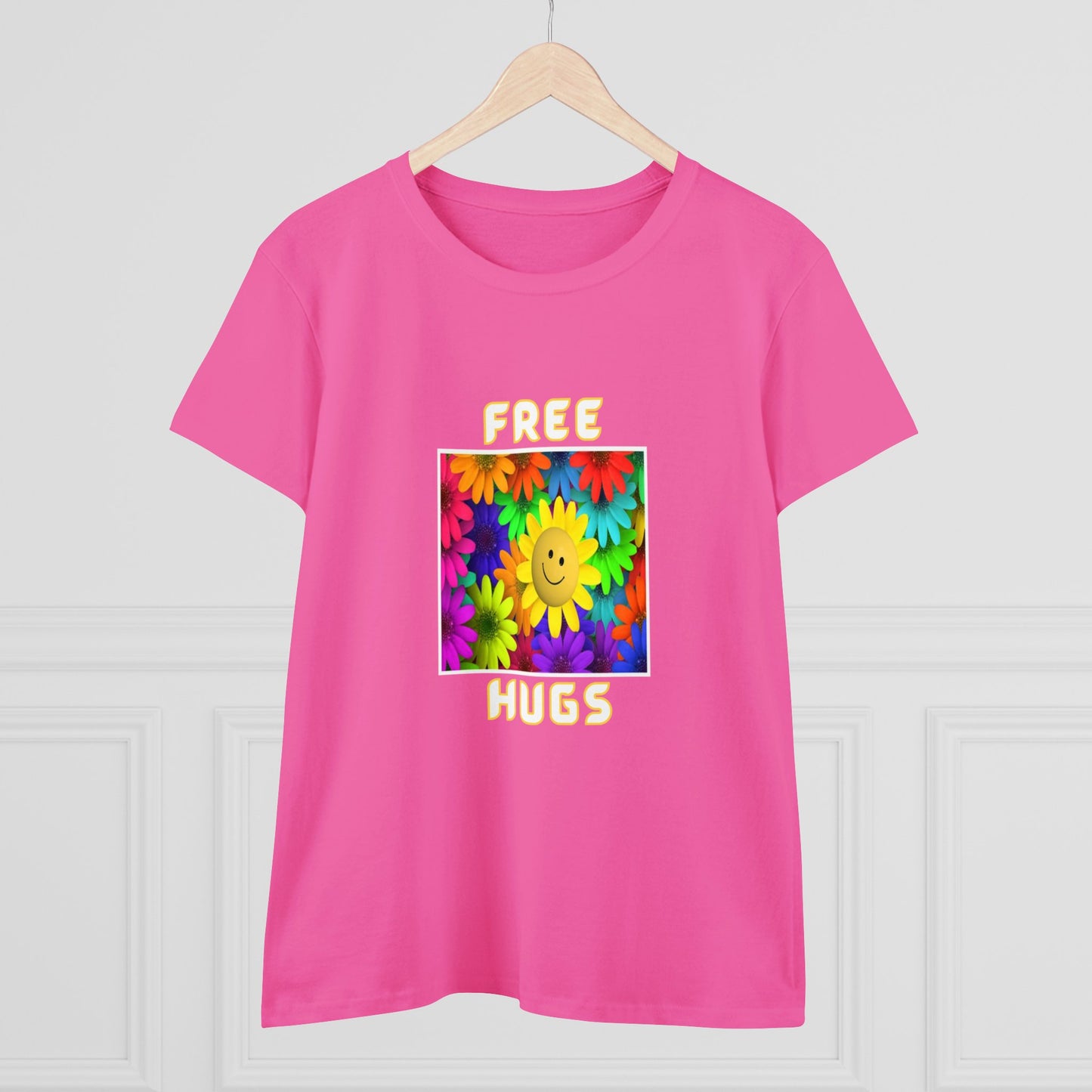 Positive, Art, Colorful, Nature, Flowers, Free Hugs- Adult, Semi-fitted, T-shirt