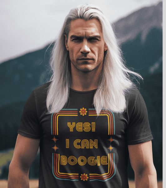 Dance, I Can Boogie, Retro Disco Dance- Adult, Regular Fit, Soft Cotton, Full Size Image, T-shirt
