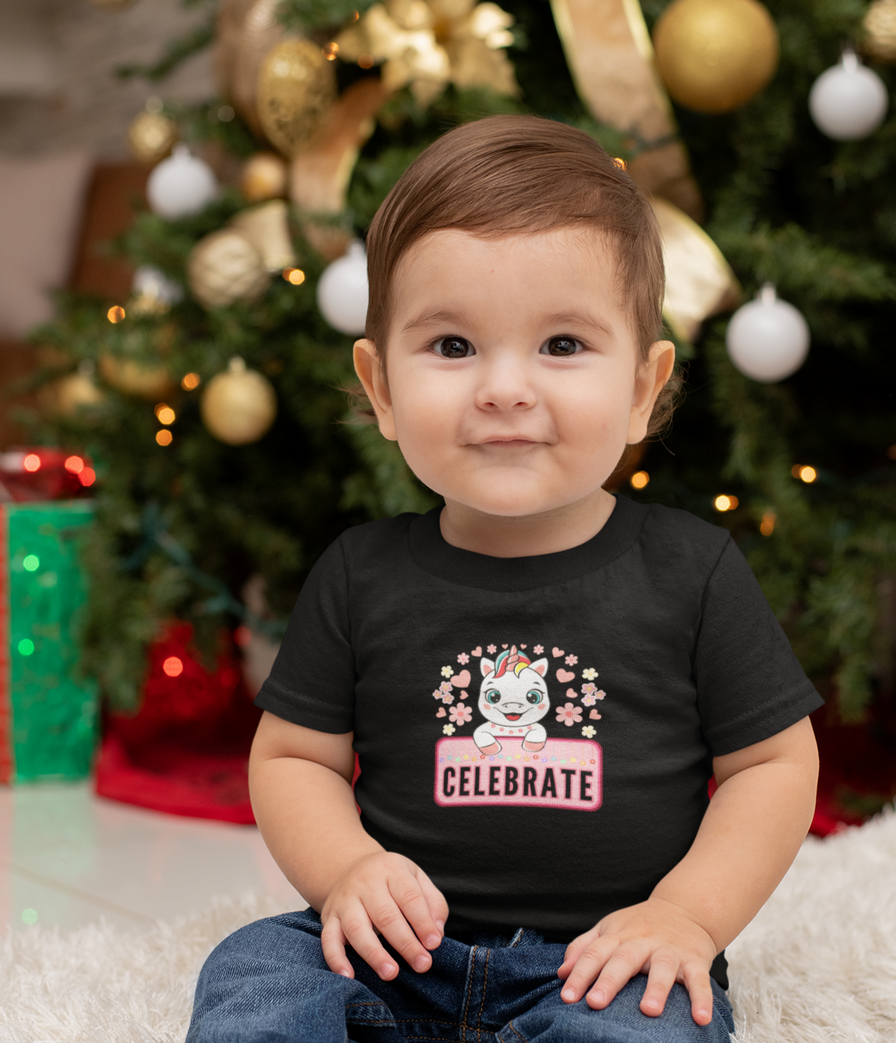 Events, Birthday. Little boy wearing a unicorn, celebrate t-shirt.