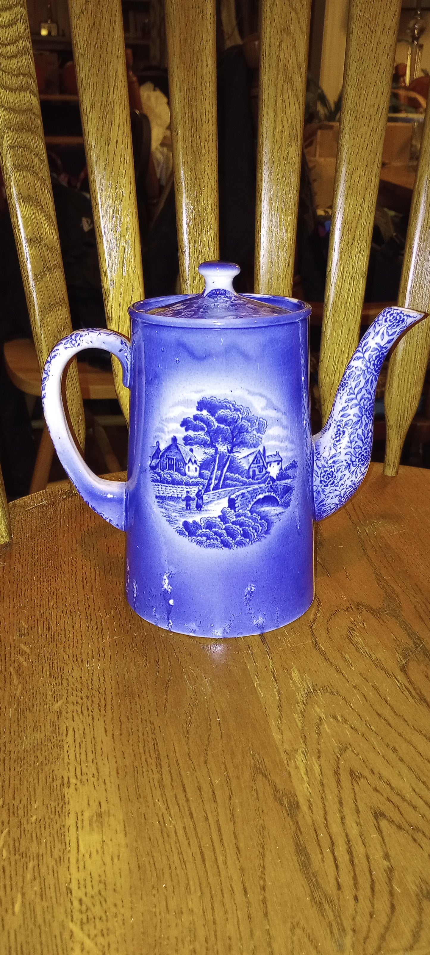 Vintage Blue Coffeepot, Arthur Wood and Son, (Longport) England, Aye Olde Davenport A.W. England