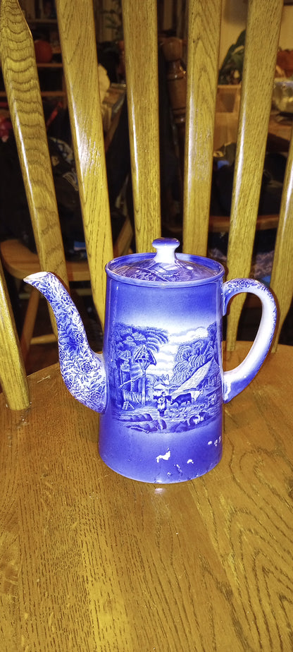 Vintage Blue Coffeepot, Arthur Wood and Son, (Longport) England, Aye Olde Davenport A.W. England
