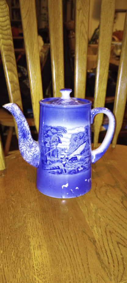 Vintage Blue Coffeepot, Arthur Wood and Son, (Longport) England, Aye Olde Davenport A.W. England