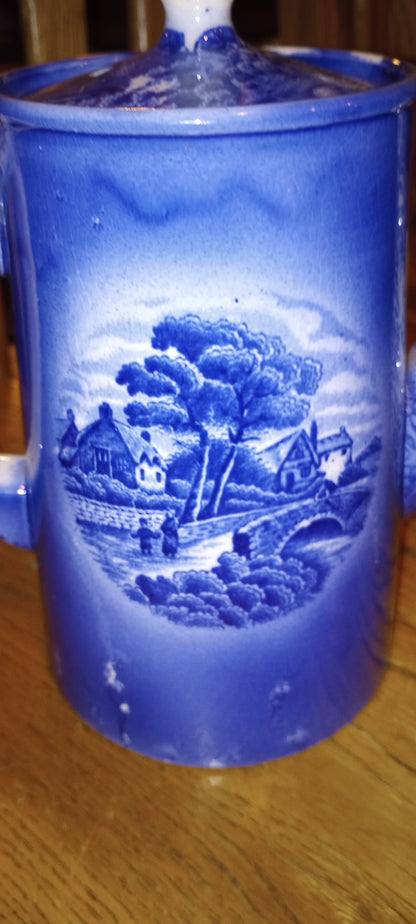 Vintage Blue Coffeepot, Arthur Wood and Son, (Longport) England, Aye Olde Davenport A.W. England
