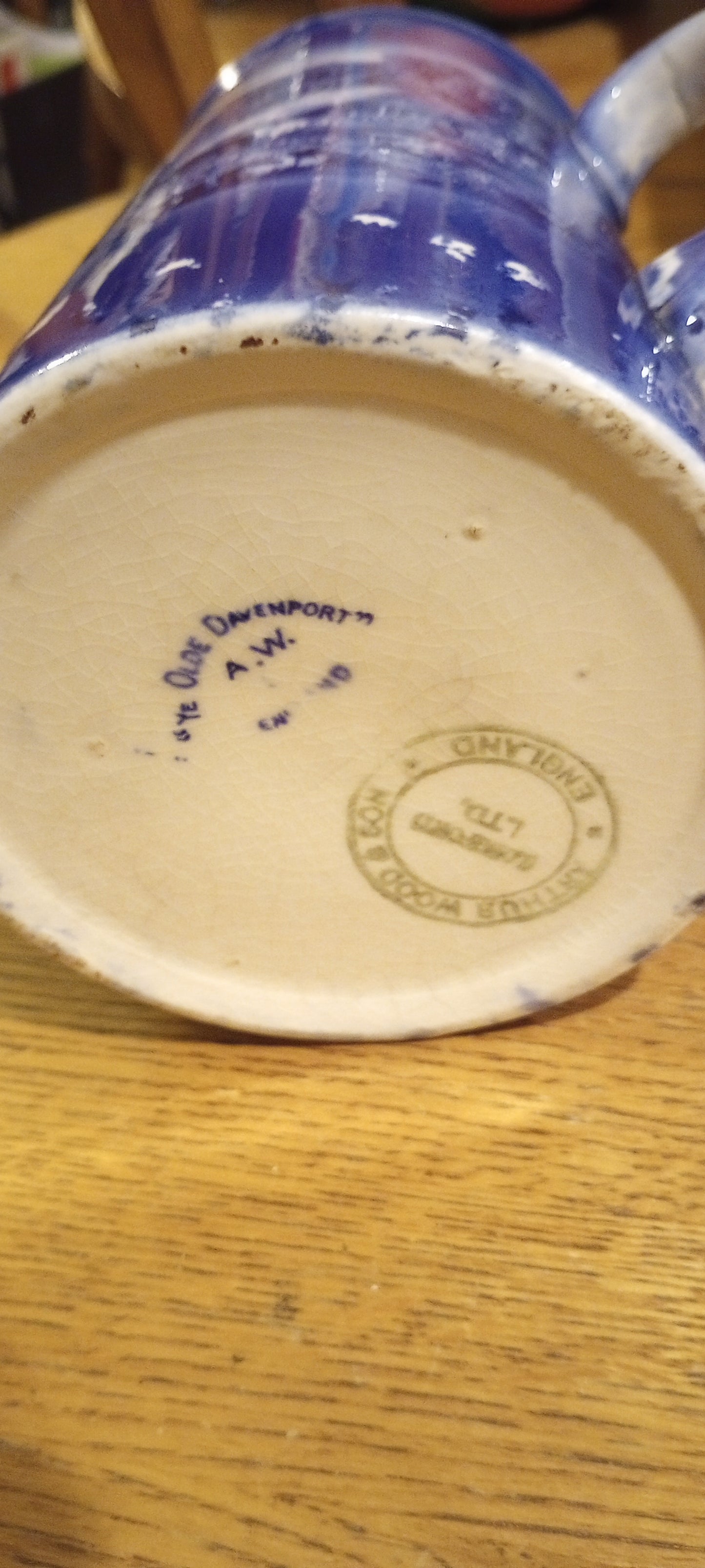 Vintage Blue Coffeepot, Arthur Wood and Son, (Longport) England, Aye Olde Davenport A.W. England