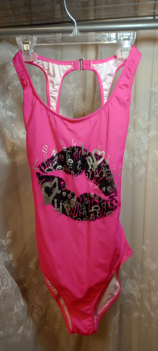 Venus Pink One Piece Bathing Suit, Kiss Lips Sexy
