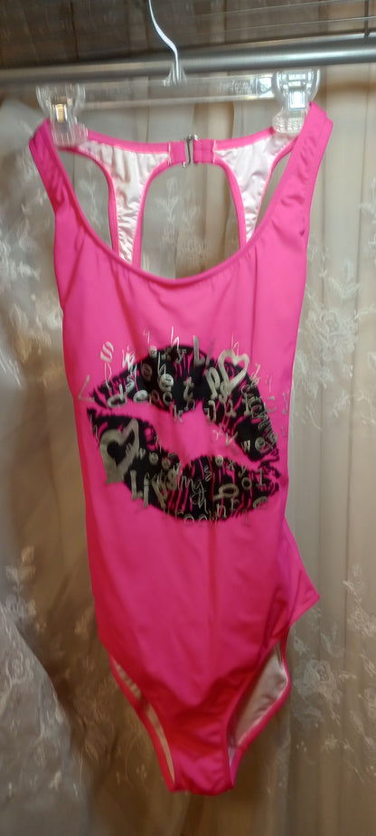 Venus Pink One Piece Bathing Suit, Kiss Lips Sexy