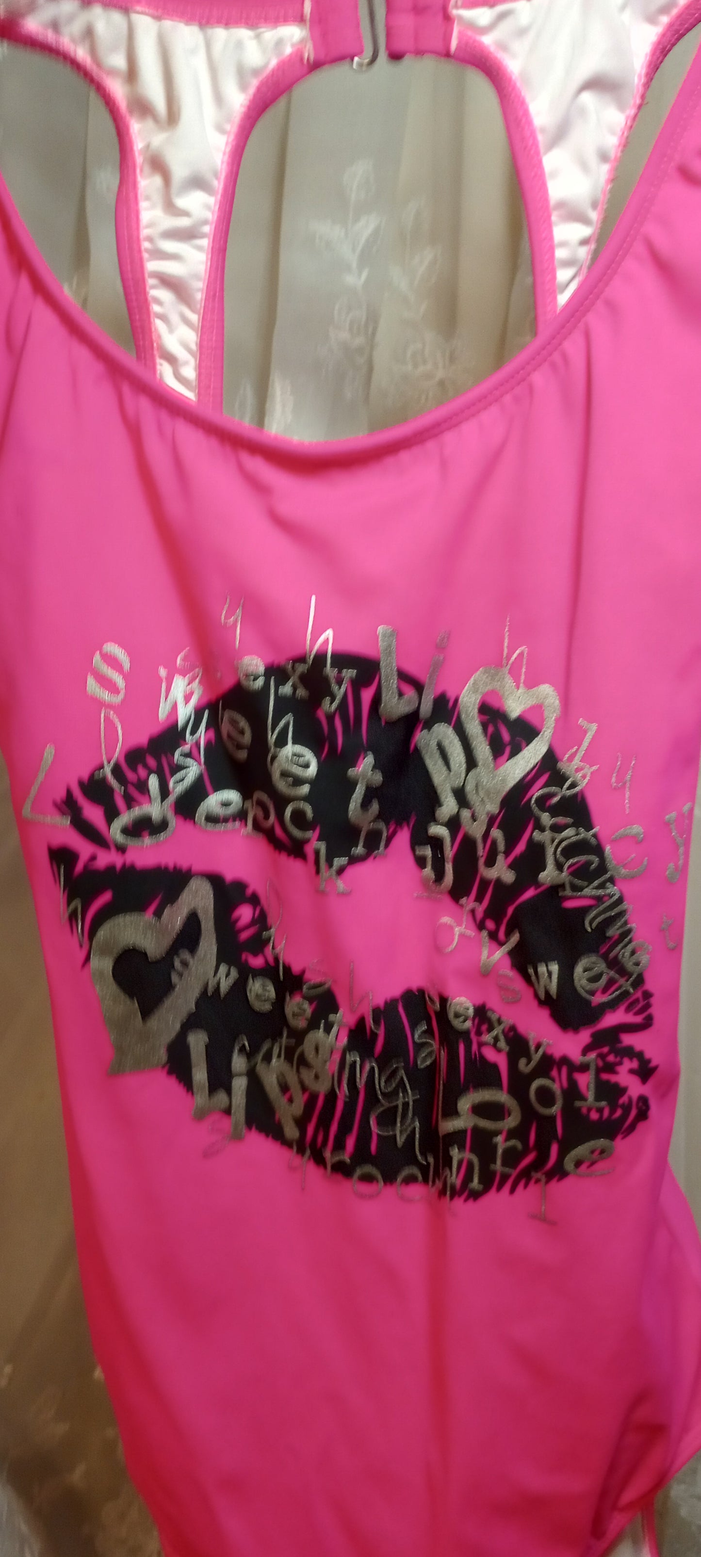 Venus Pink One Piece Bathing Suit, Kiss Lips Sexy