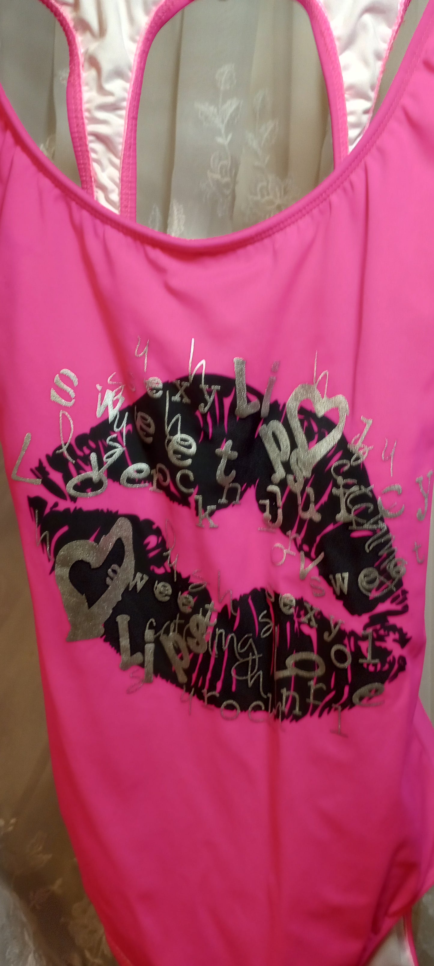 Venus Pink One Piece Bathing Suit, Kiss Lips Sexy