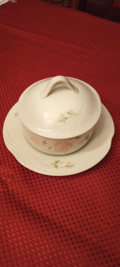 Sculptured Rose 1051 China, Vintage Retired Santo China, Casserole Dish, Butter, Gravy Dish
