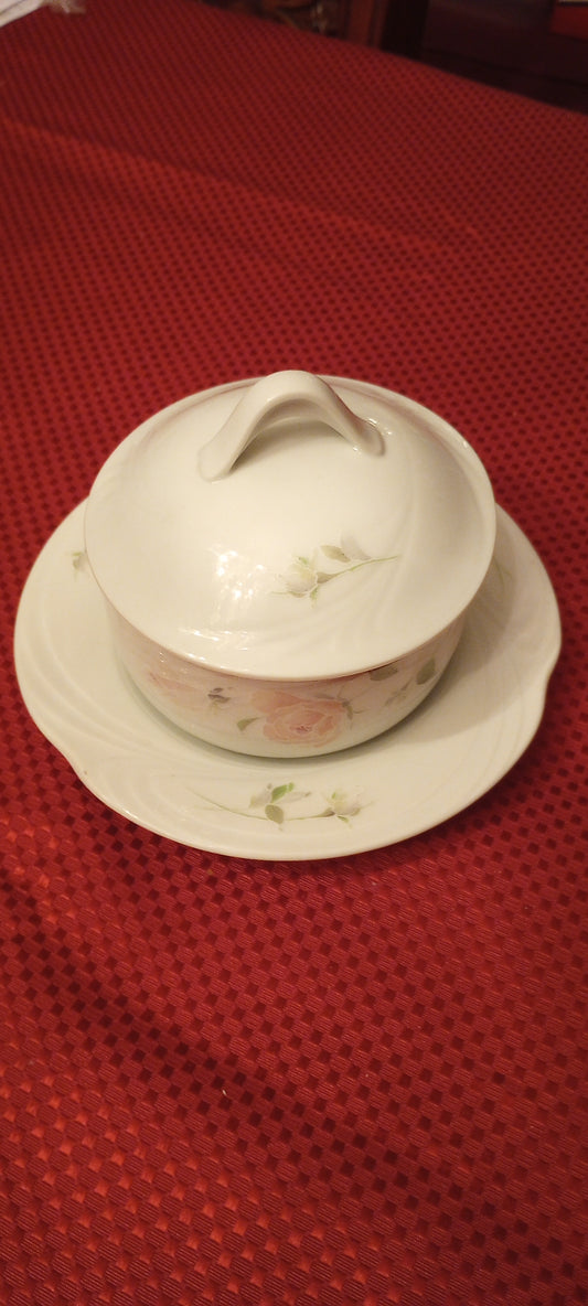 Sculptured Rose 1051 China, Vintage Retired Santo China, Casserole Dish, Butter, Gravy Dish