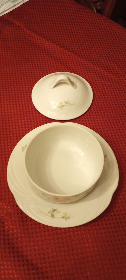 Sculptured Rose 1051 China, Vintage Retired Santo China, Casserole Dish, Butter, Gravy Dish