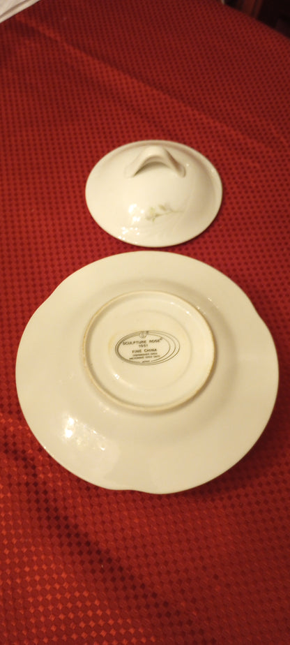 Sculptured Rose 1051 China, Vintage Retired Santo China, Casserole Dish, Butter, Gravy Dish