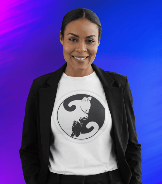 Symbol, Ying Yang, Cat- Adult, Semi-fitted, Smaller Size Image, T-shirt