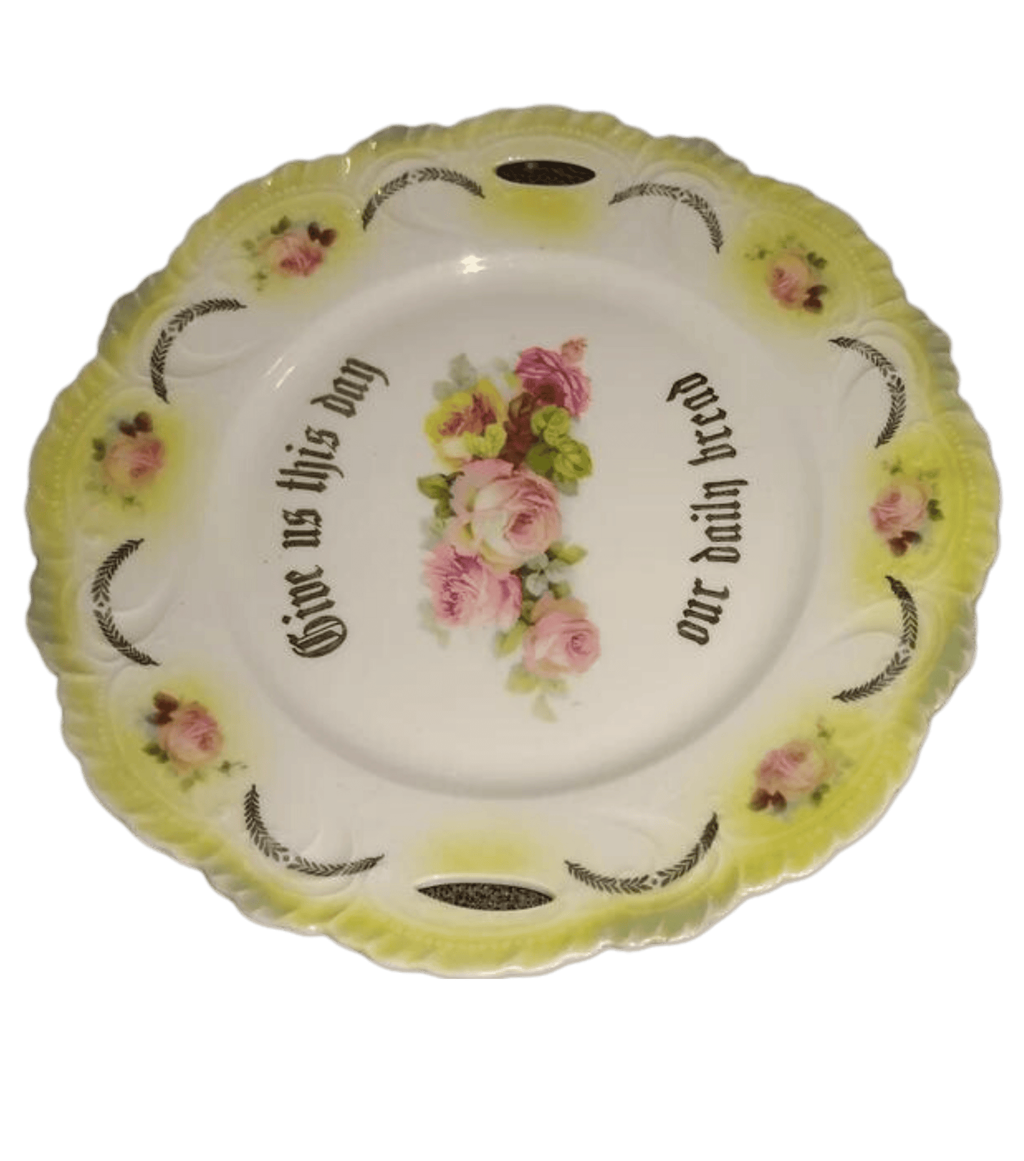 Vintage Bavarian German plate. Give Us This Day Our Daily Bread vintage gold floral rose plate. Thanksgiving holiday formal china decorative rose flower plate.