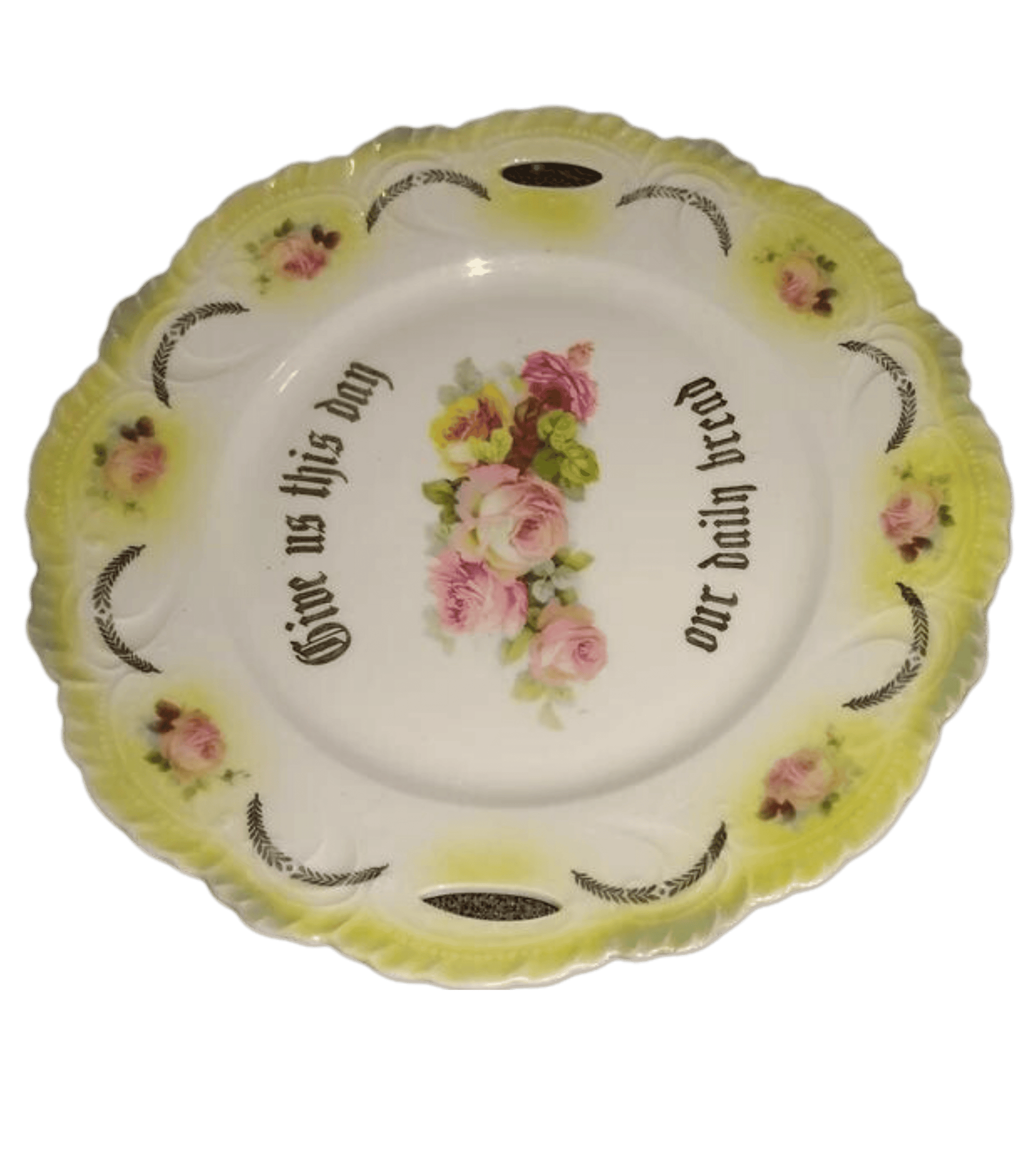 Vintage Bavarian German plate. Give Us This Day Our Daily Bread vintage gold floral rose plate. Thanksgiving holiday formal china decorative rose flower plate.