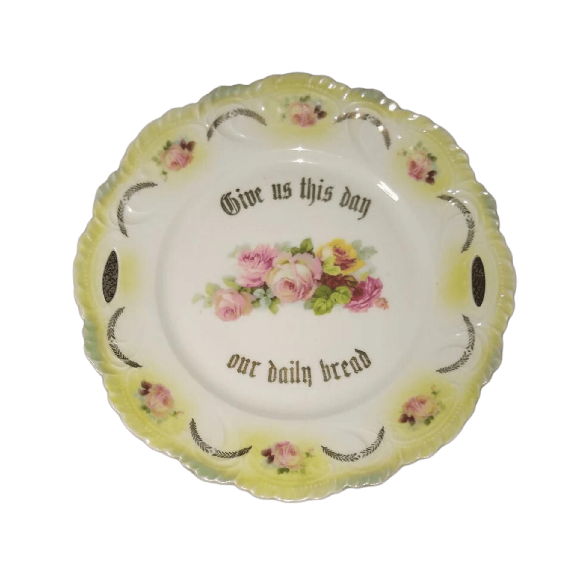 Vintage Bavarian German plate. Give Us This Day Our Daily Bread vintage gold floral rose plate. Thanksgiving holiday formal china decorative rose flower plate.