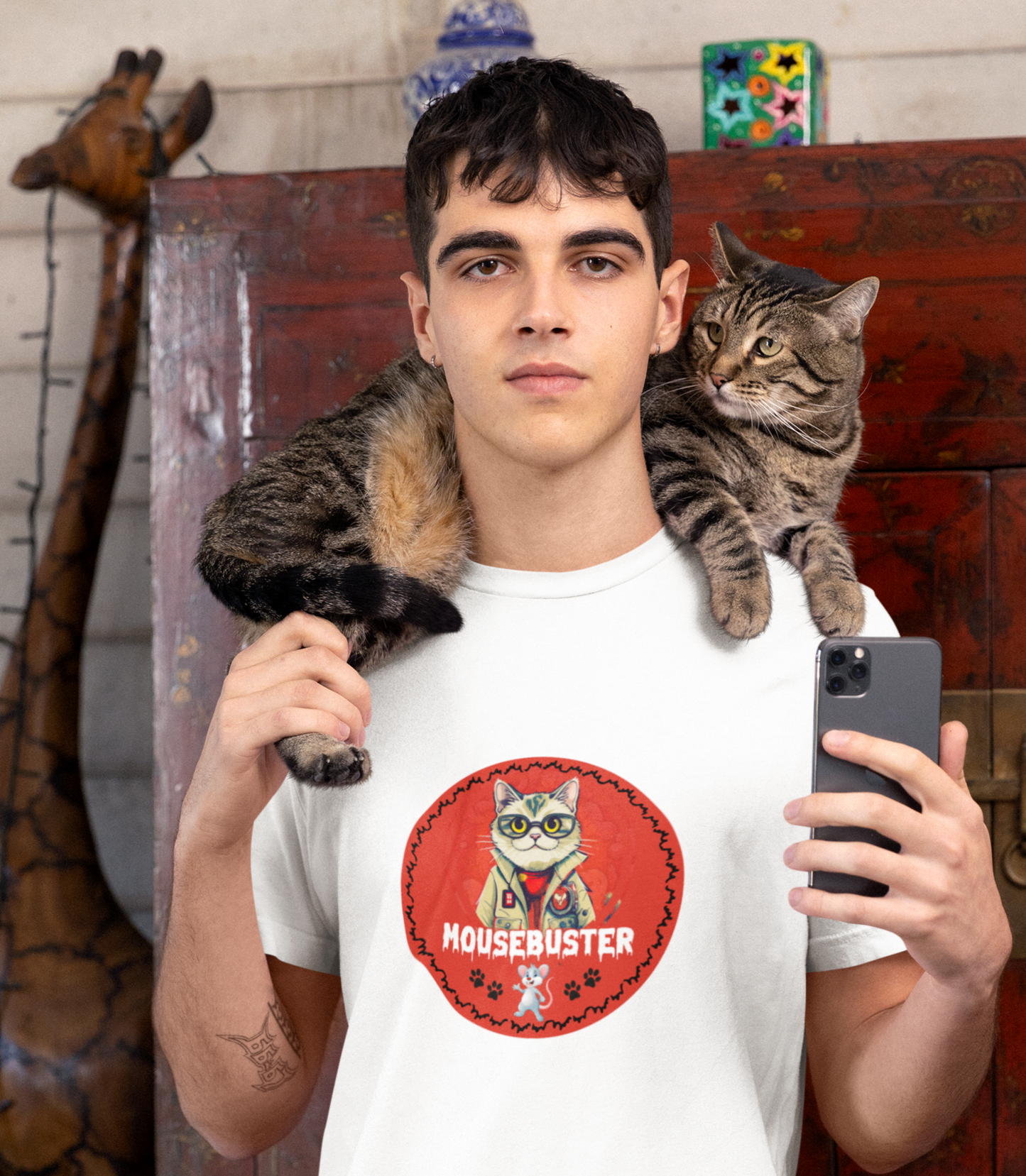 Animals, Cats, Mouse, Funny, Holiday, Halloween - Adult, Regular Fit, Soft Cotton, T-shirt