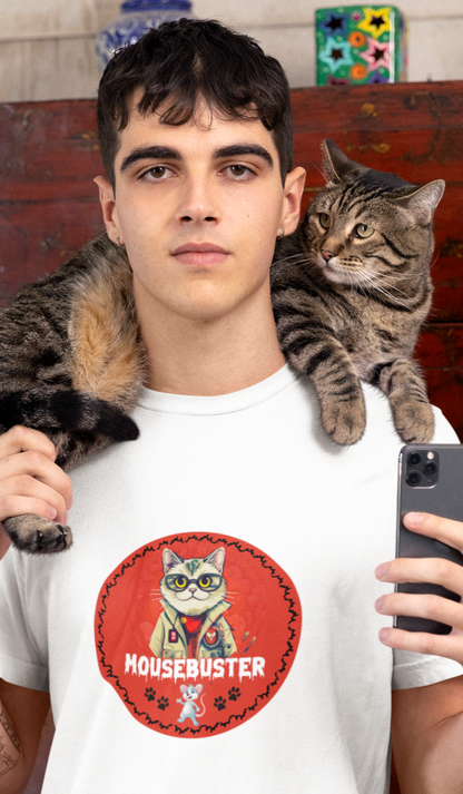 Animals, Cats, Mouse, Mousebuster, Funny, Holiday, Halloween- Adult, Semi-fitted, Smaller Size Image, T-shirt