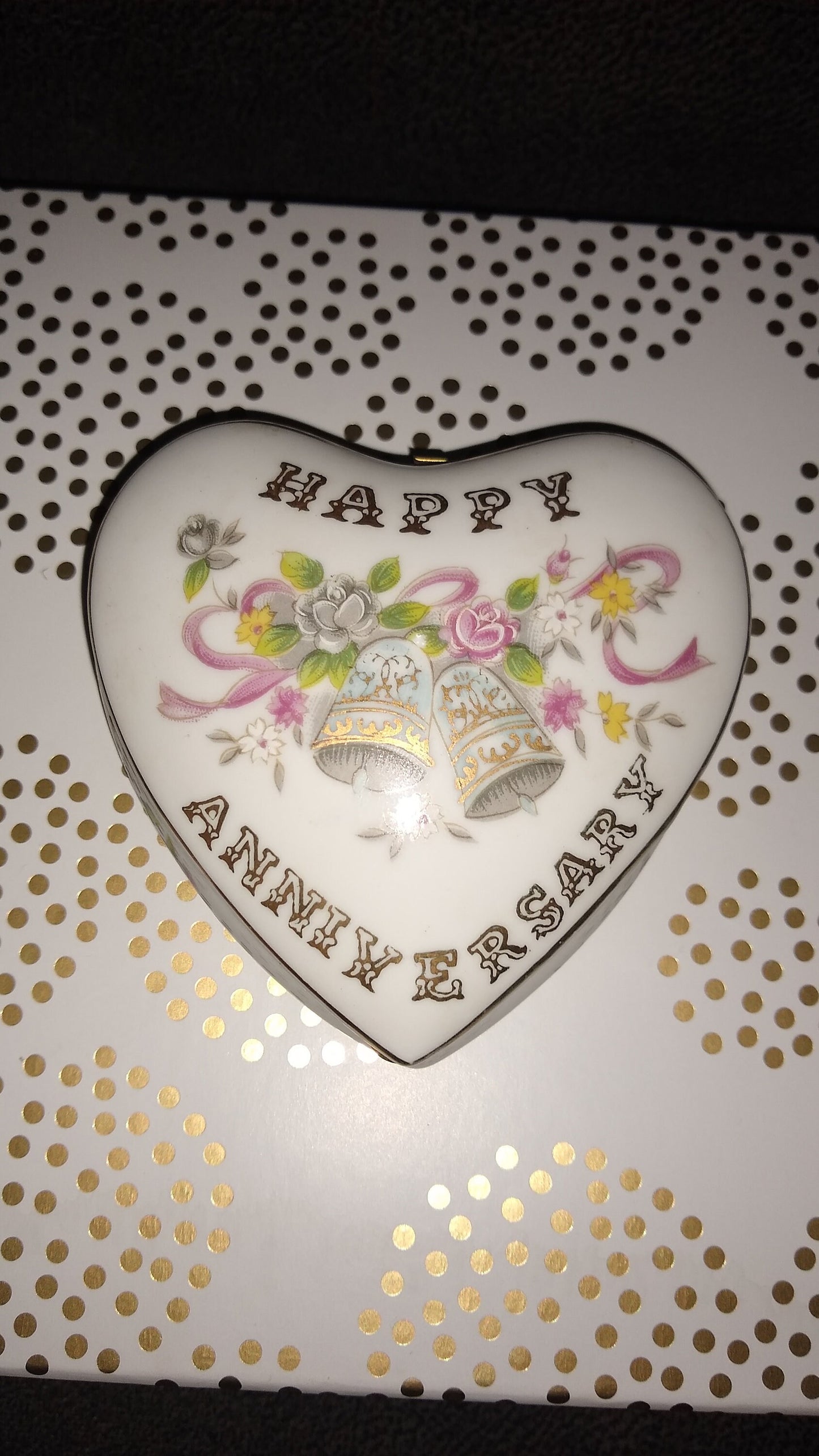 Happy Anniversary Vintage Heart Jewelry, Trinket Box