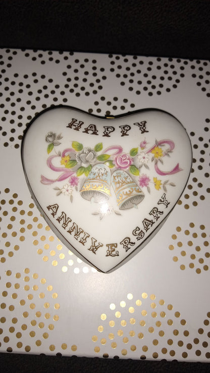 Happy Anniversary Vintage Heart Jewelry, Trinket Box