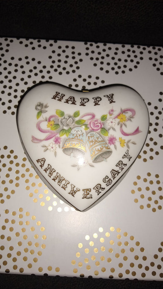 Happy Anniversary Vintage Heart Jewelry, Trinket Box