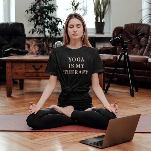 Yoga Is My Therapy- Adult, Regular Fit, Soft Cotton, Smaller Size Image, T-shirt