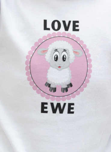 Sheep, Love Ewe, Animals- Adult, Regular Fit, Soft Cotton T-shirt