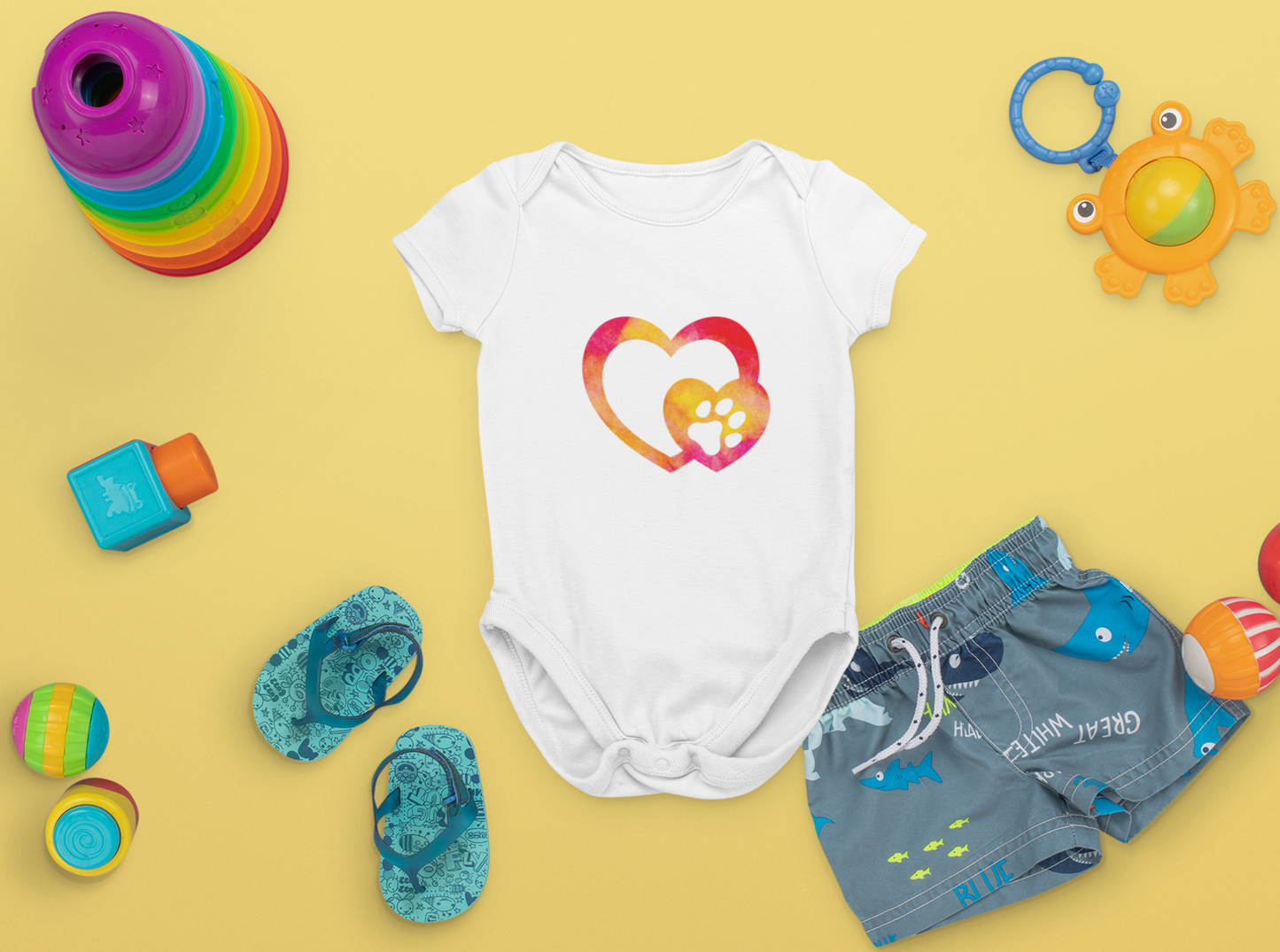 Art, Colorful, Love, Dog Paw- Baby, Infant, Toddler, Soft Cotton, Onesie