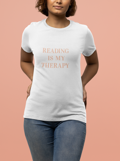 Hobby, Reading Is My Therapy, Words, Books- Adult, Regular Fit, Soft Cotton, Smaller Size Image T-Shirt
