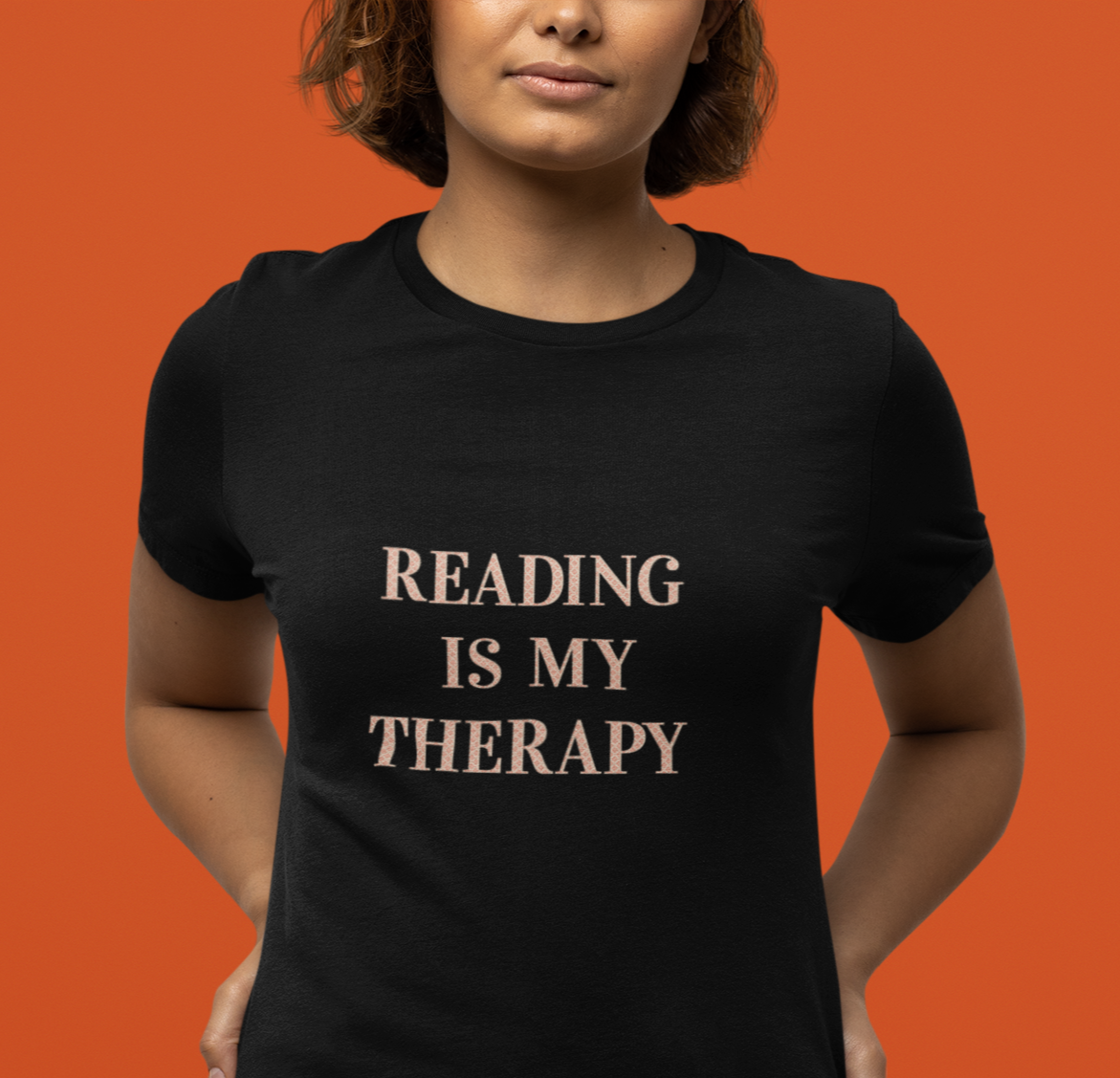 Hobby, Reading Is My Therapy, Words, Books- Adult, Regular Fit, Soft Cotton, Smaller Size Image T-Shirt