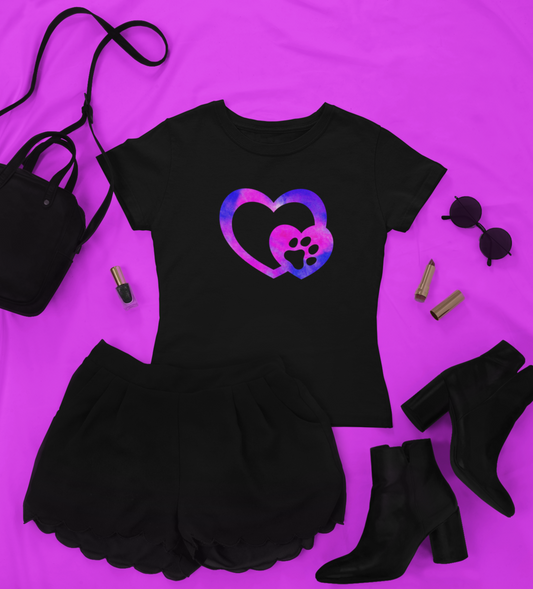 Art, Colorful, Love, Dog Paw- Adult, Semi-fitted, T-shirt