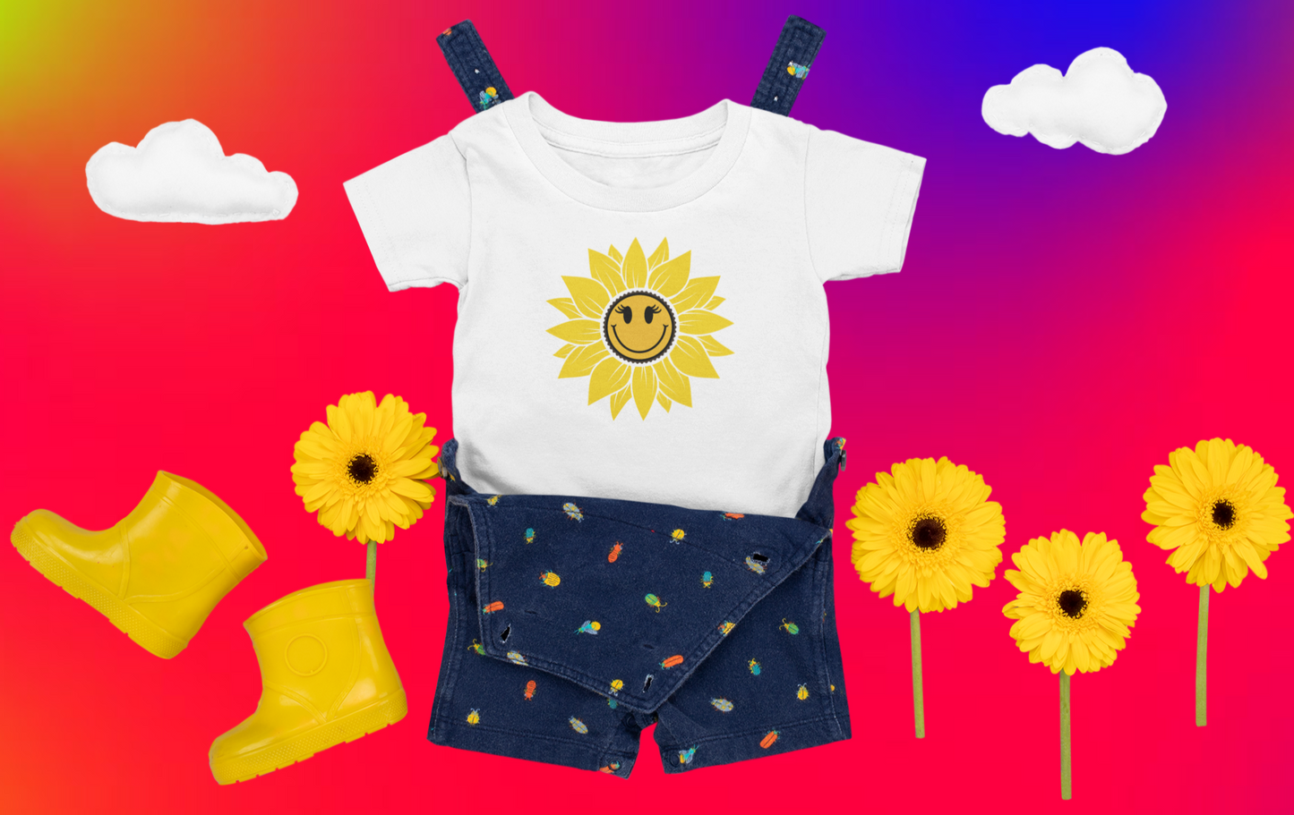 Positive, Sunflower, Nature, Gardens, Flowers, Garden- Baby, Infant, Toddler, T-shirt