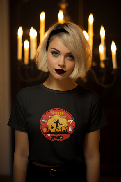 Animals, Bugs, Bee, ZOMBEE, Funny, Holiday, Halloween- Adult, Semi-fitted, Smaller Size Image, T-shirt