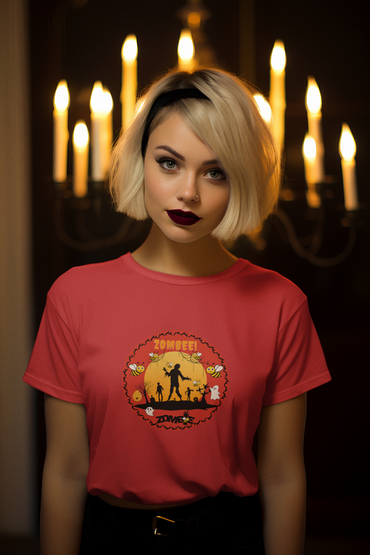 Animals, Bugs, Bee, ZOMBEE, Funny, Holiday, Halloween- Adult, Semi-fitted, Smaller Size Image, T-shirt