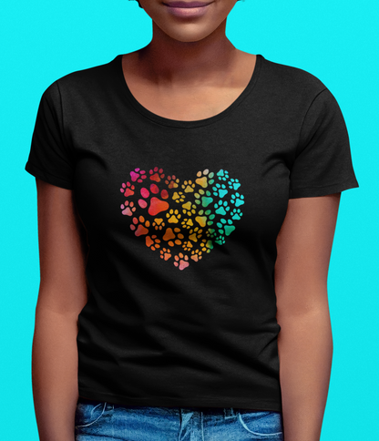 Art, Colorful, Love, Dog Paw- Adult, Semi-fitted, T-shirt