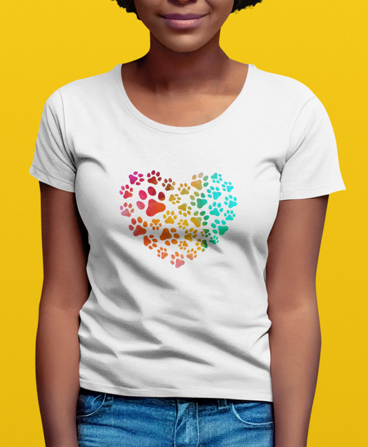 Art, Colorful, Love, Dog Paw- Adult, Semi-fitted, T-shirt