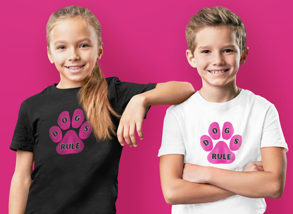 Art, Colorful, Dog Paw, Dogs Rule- Kids, Child, Heavy Cotton, T-shirt