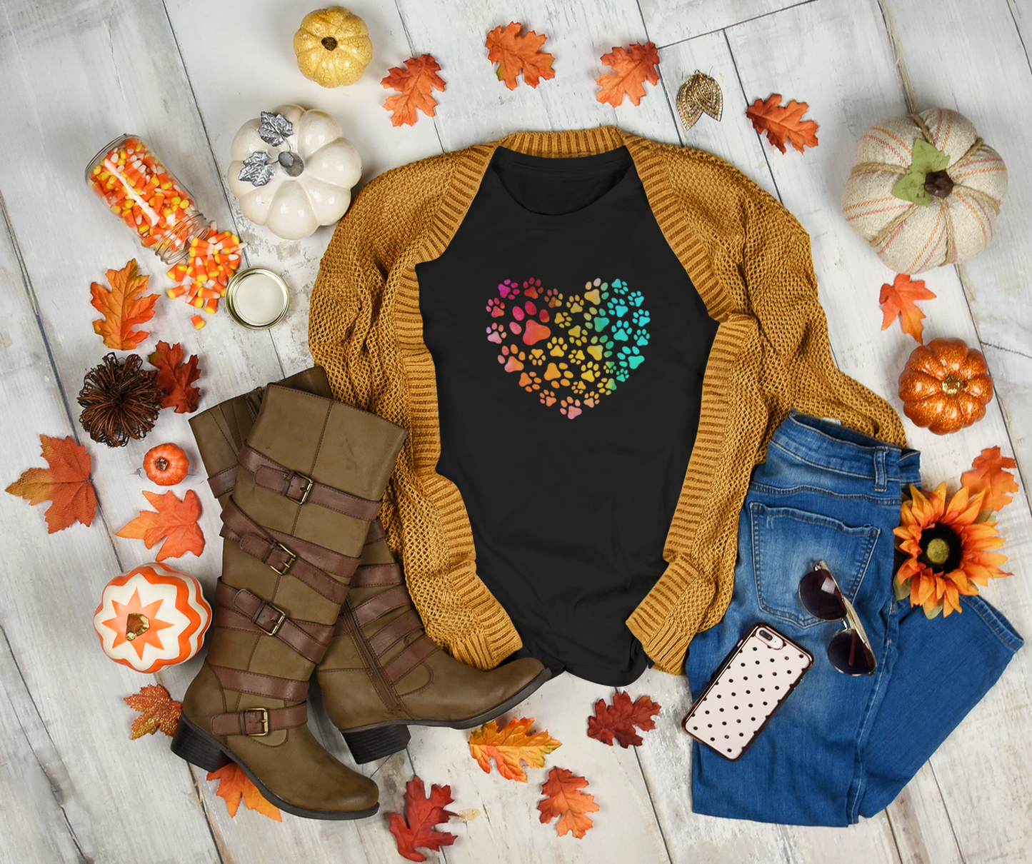 Art, Colorful, Love, Dog Paw- Adult, Semi-fitted, T-shirt