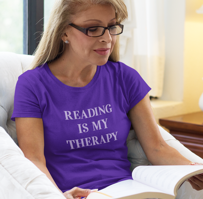 Hobby, Reading Is My Therapy, Books- Adult, Regular Fit, Soft Cotton, Smaller Size Image T-Shirt
