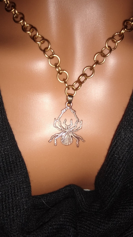 Spider copper necklace / spider pendant / long copper chain necklace / Halloween jewelry /  gift for man / gift for boyfriend / mens jewelry