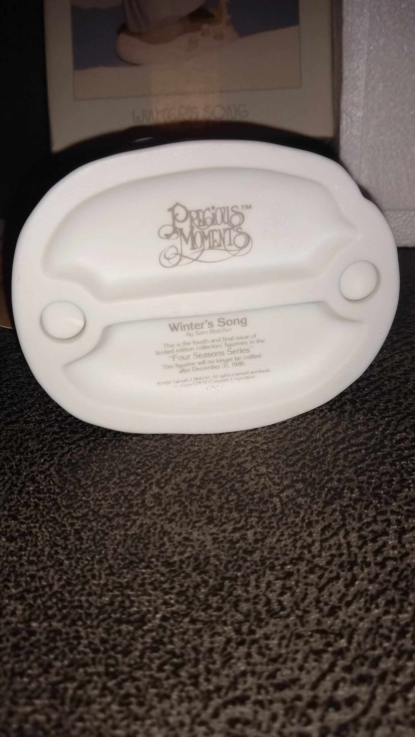 Vintage Precious Moments Figurine, Winter's Song By Enesco 1984.