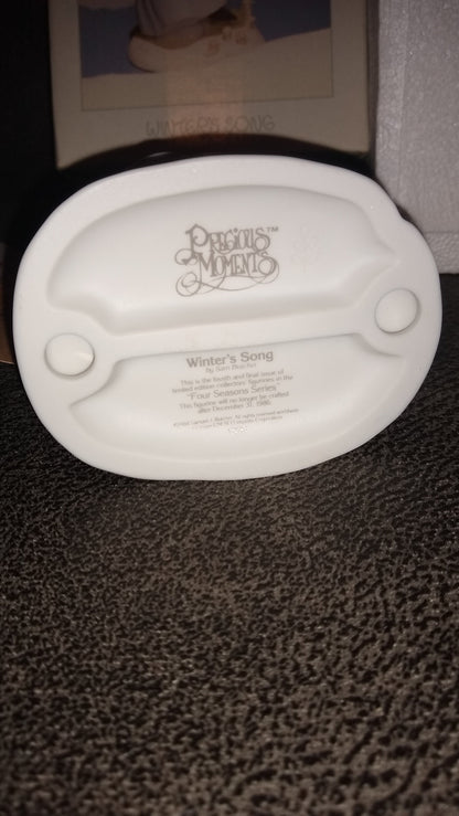 Vintage Precious Moments Figurine, Winter's Song By Enesco 1984.