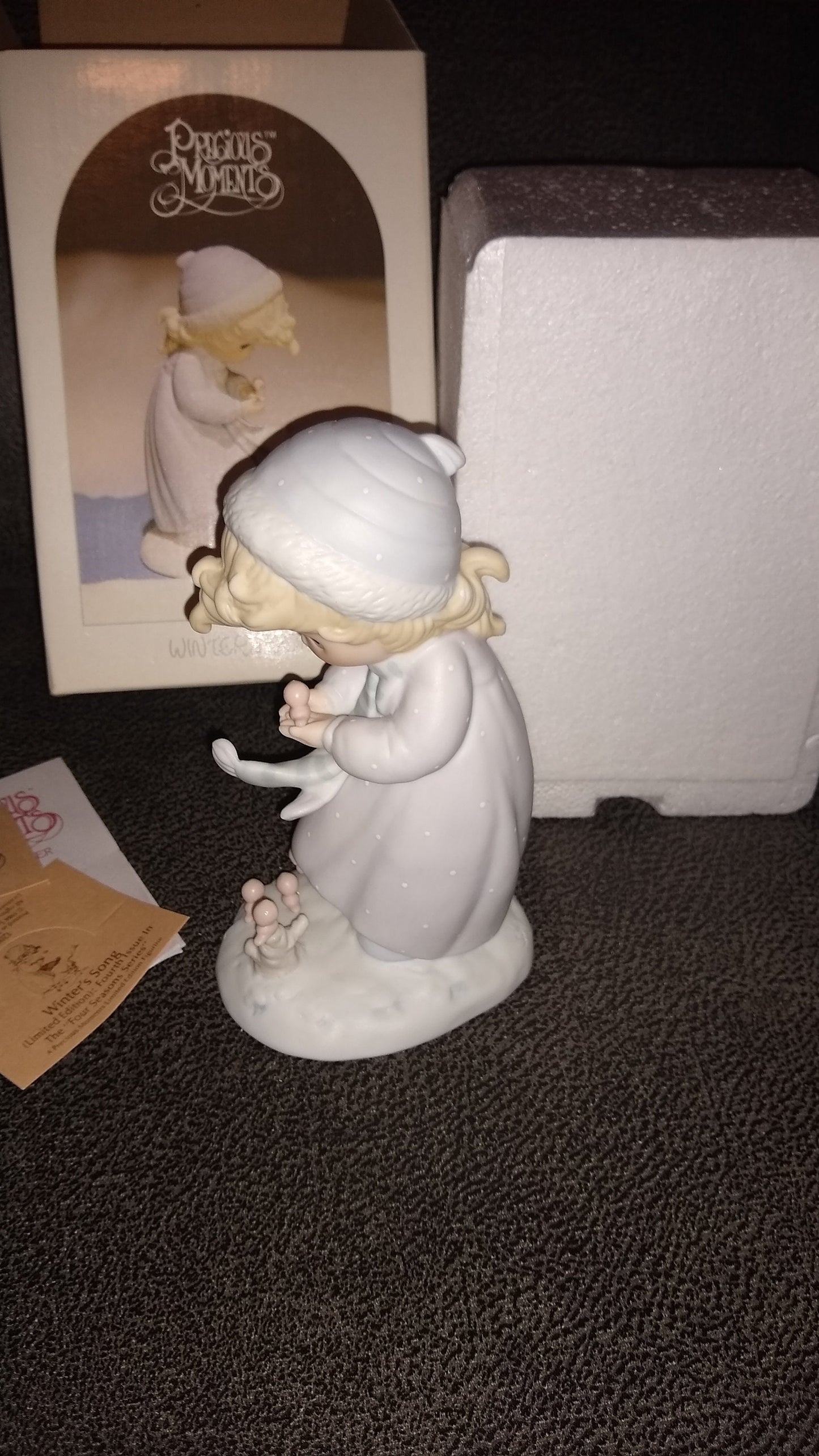 Vintage Precious Moments Figurine, Winter's Song By Enesco 1984.