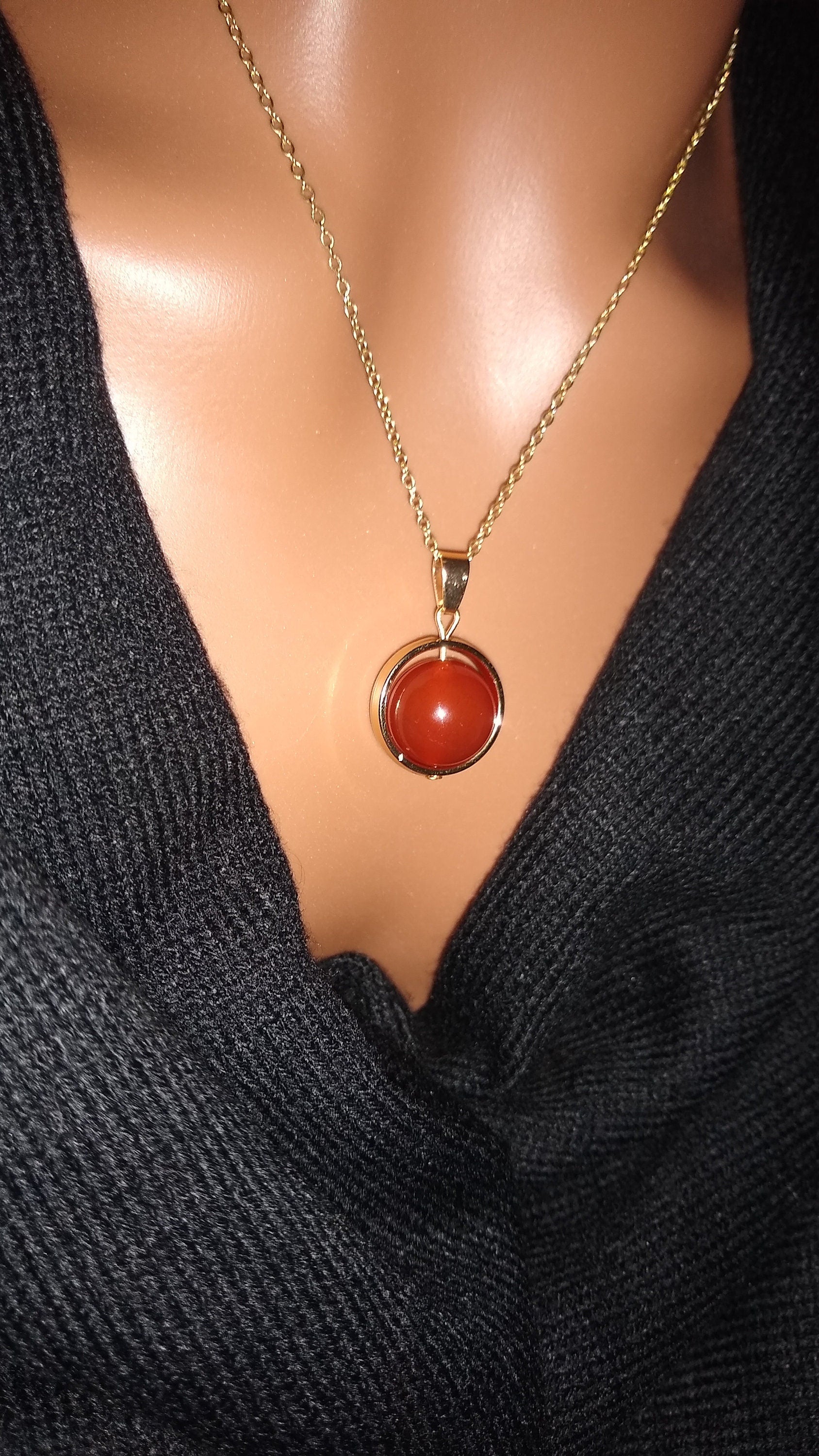 Carnelian necklace gold spinner, fidget spinner, orange sacral chakra.