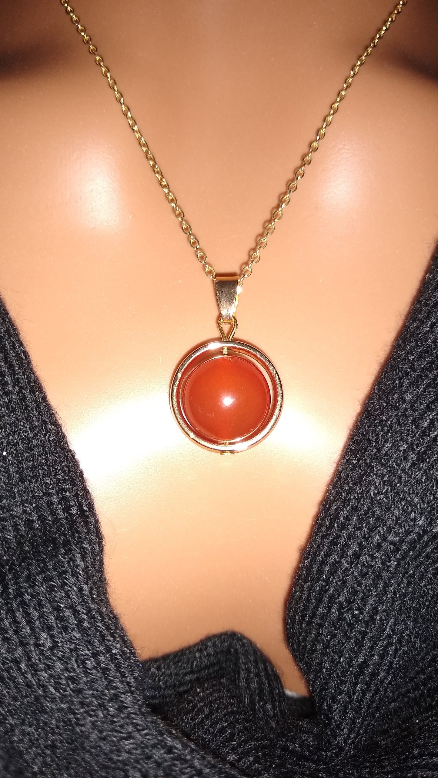 Carnelian necklace gold spinner, fidget spinner, orange sacral chakra.