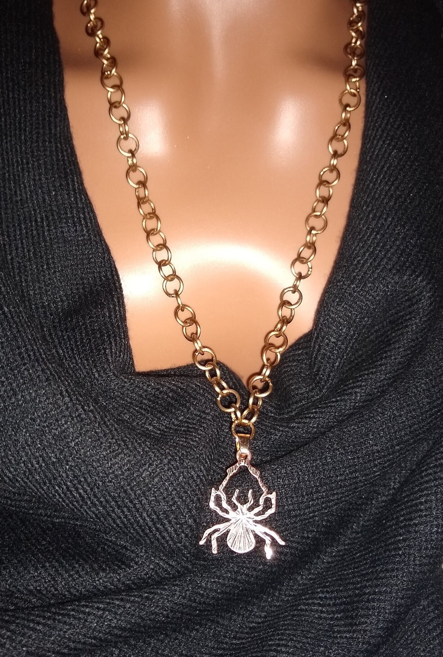 Spider copper necklace / spider pendant / long copper chain necklace / Halloween jewelry /  gift for man / gift for boyfriend / mens jewelry